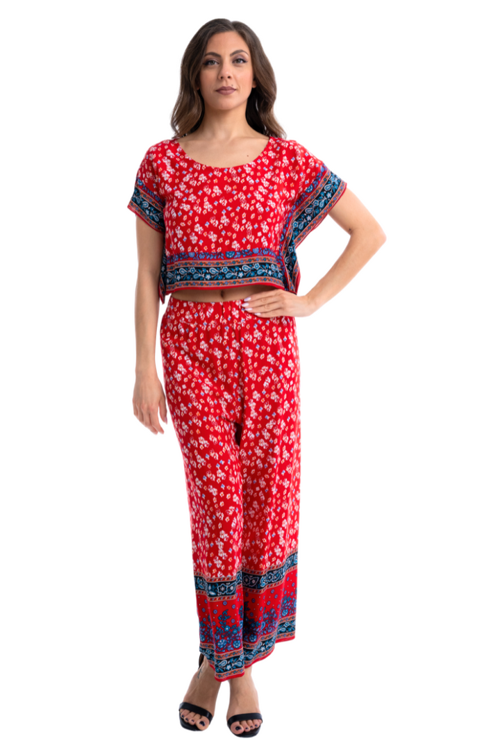 Bright Red Floral Print Tango Pants