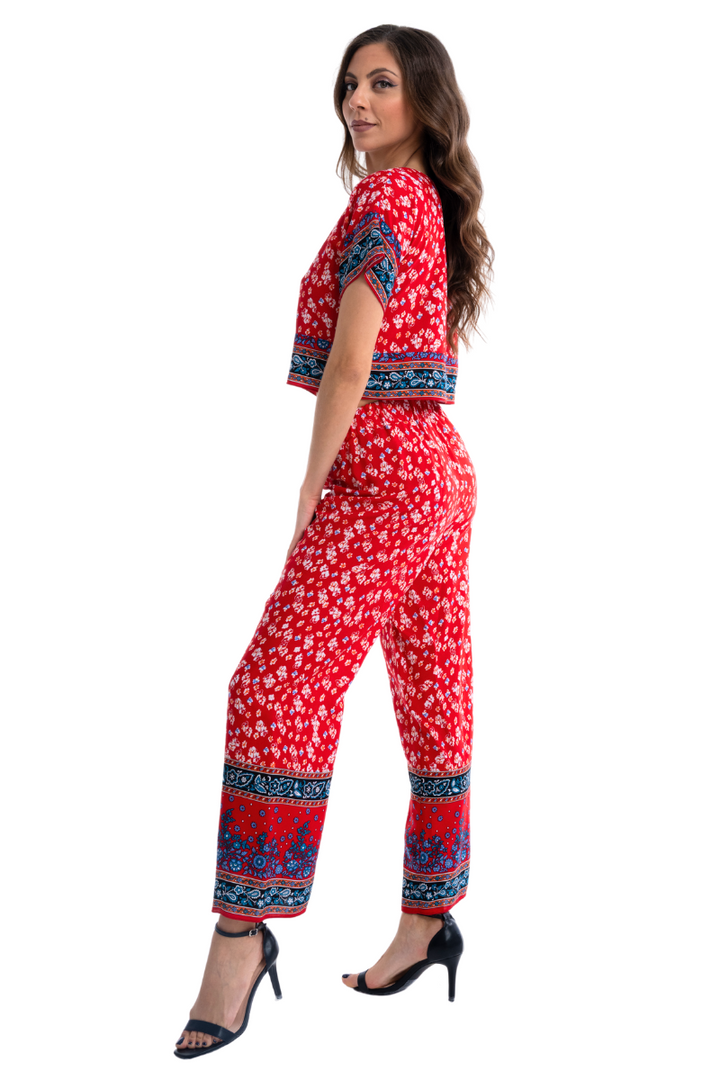 Bright Red Floral Print Tango Pants