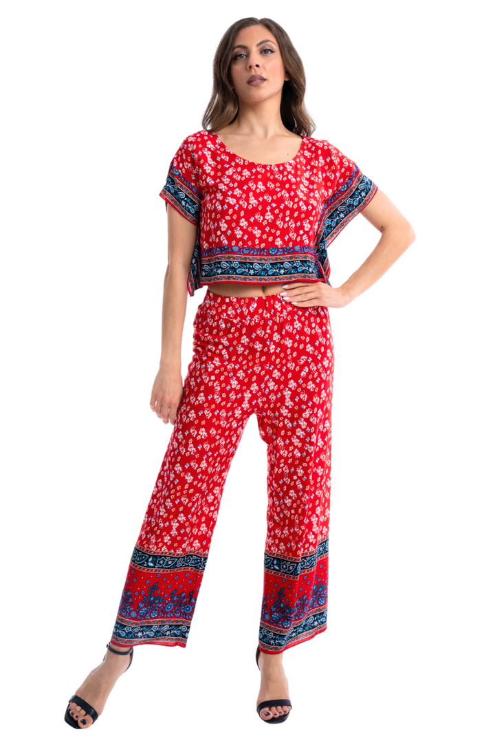 Bright Red Floral Print Tango Pants