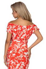 Load image into Gallery viewer, Bright Red Floral Print Off-The-Shoulder Crop Top
