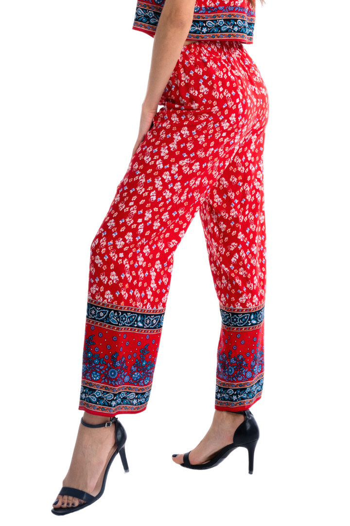 Bright Red Floral Print Tango Pants