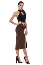 Load image into Gallery viewer, Bronze Sparkling Twist Knot Bodycon Midi Skirt With Slit