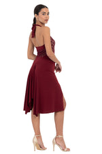 Load image into Gallery viewer, Burgundy Halter-neck Tango Dress with Lace Bust
