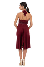 Load image into Gallery viewer, Burgundy Halter-neck Tango Dress with Lace Bust
