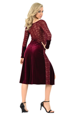 Load image into Gallery viewer, Burgundy Velvet Tango Dress with Lace Sleeves