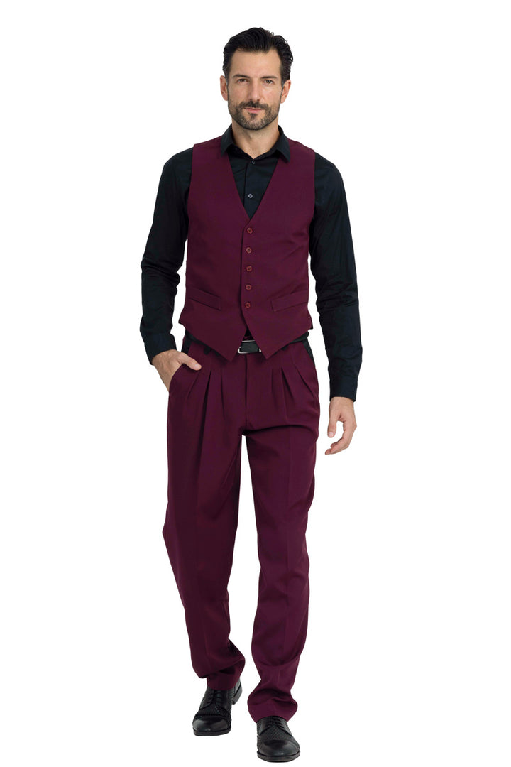 Burgundy Men's Tango Outfit With Satin Detailing