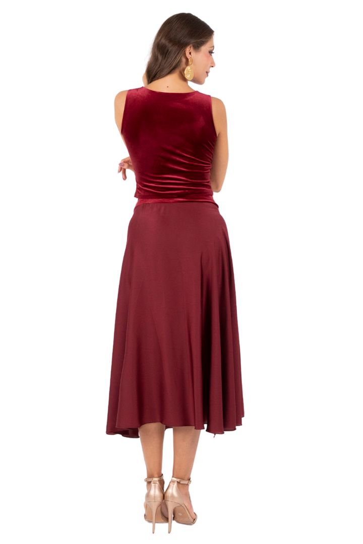 Burgundy Satin Skirt With Lace Detail