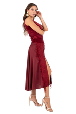 Load image into Gallery viewer, Burgundy Satin Skirt With Lace Detail