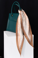 Load image into Gallery viewer, Camel Brown Mixed Print Satin Diamond Scarf