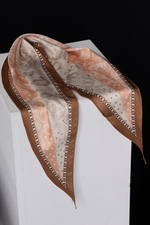 Load image into Gallery viewer, Camel Brown Mixed Print Satin Diamond Scarf