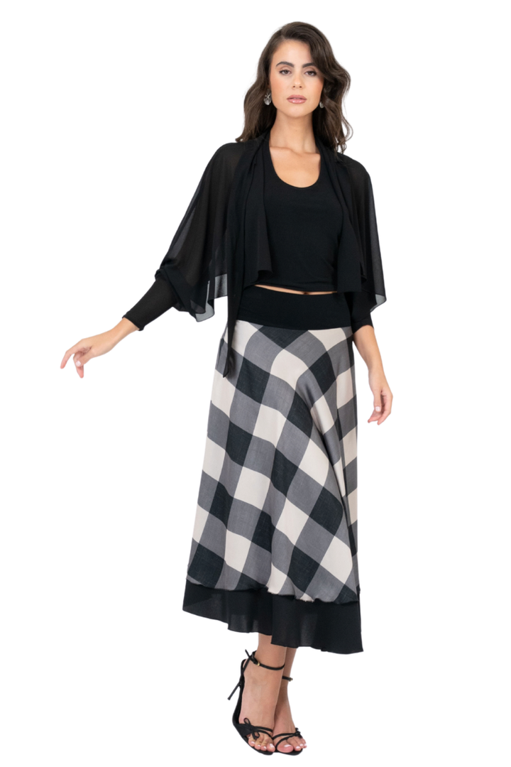 Check Two-Layer Georgette Skirt