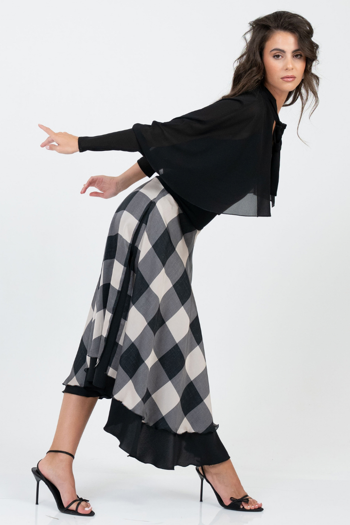 Check Two-Layer Georgette Skirt