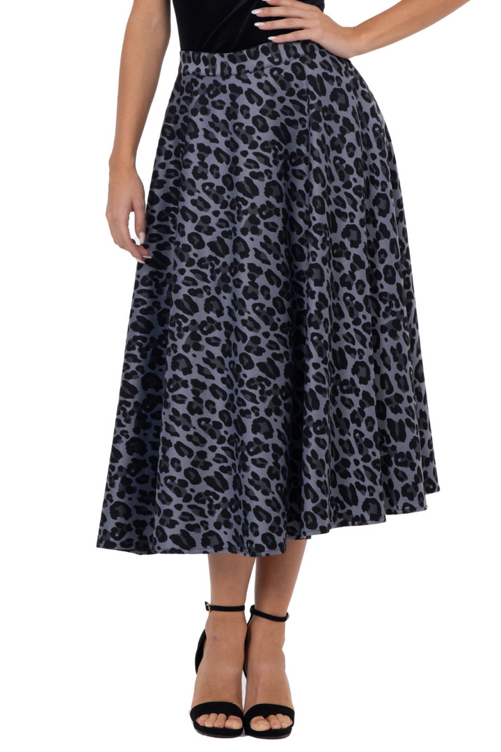 Ciel Blue Animal Print A-Line Swing Skirt