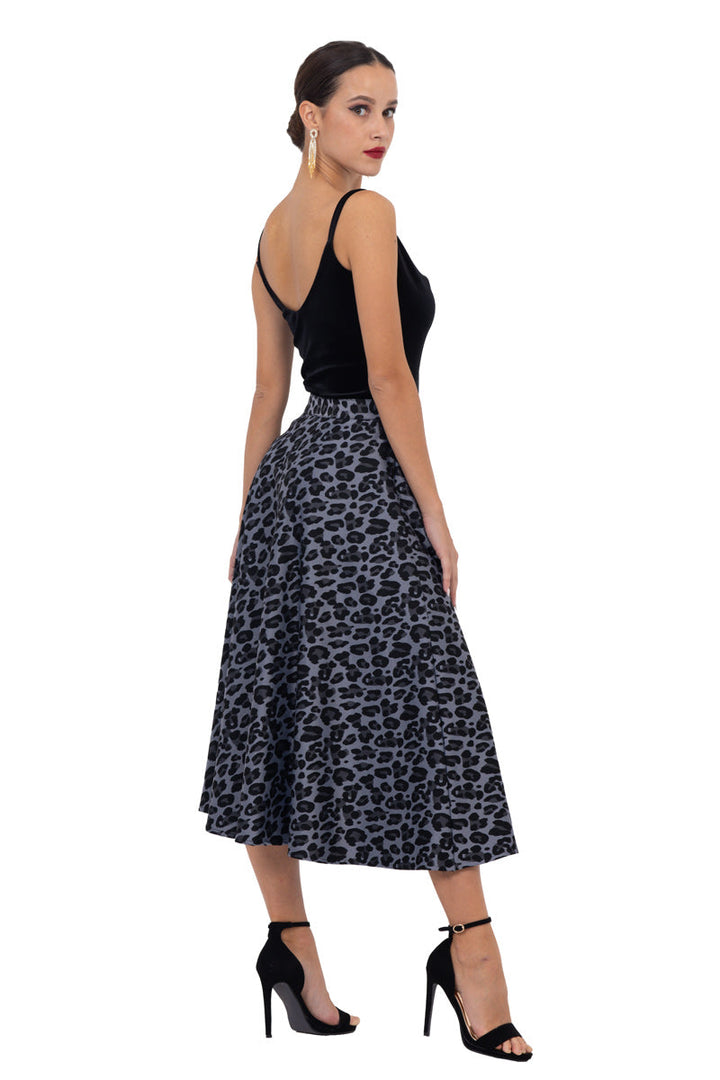 Ciel Blue Animal Print A-Line Swing Skirt