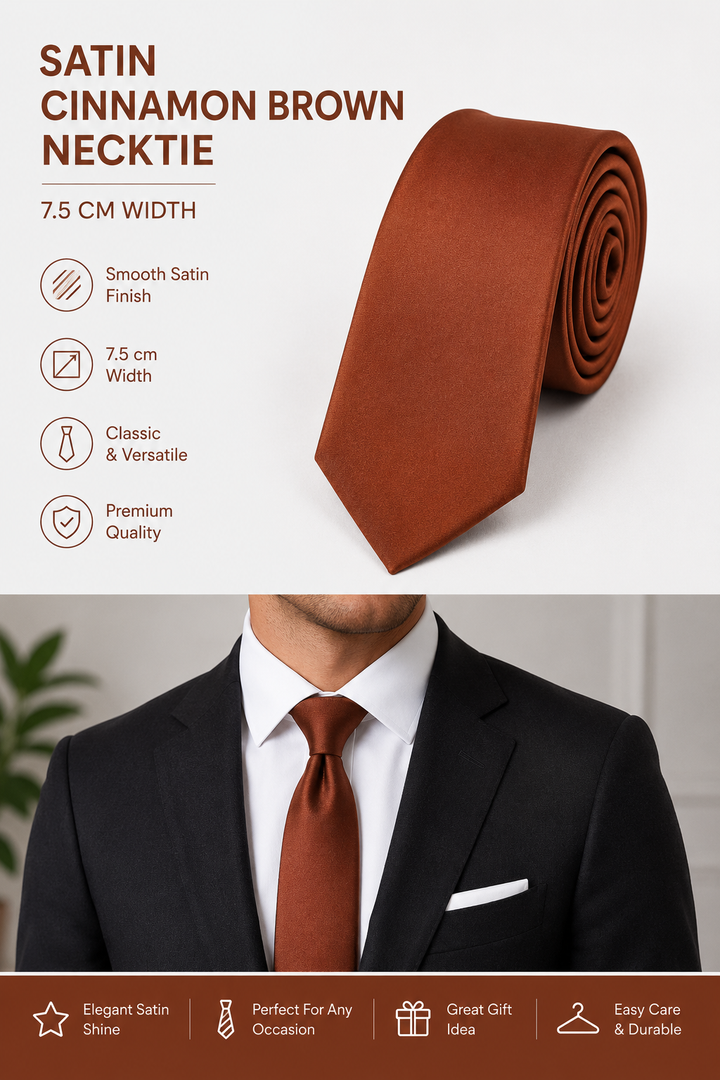 Cinnamon Brown Men's Satin Necktie