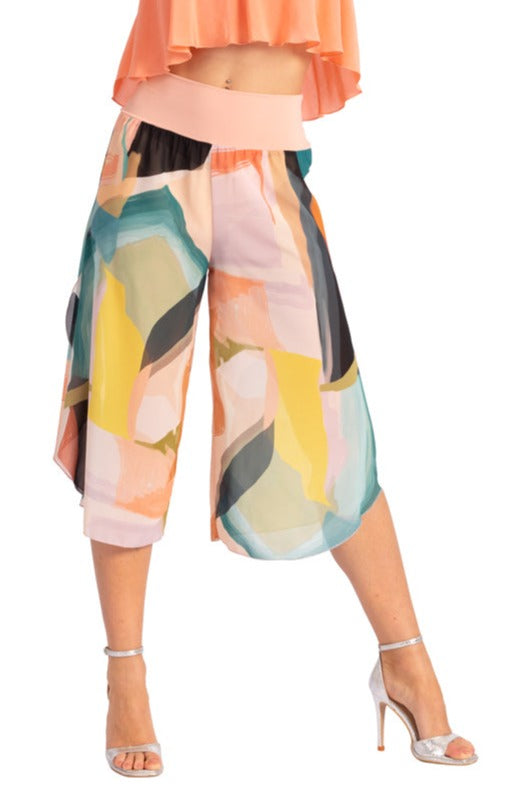 Colorful Georgette Capri Pant With Abstract Print (S)