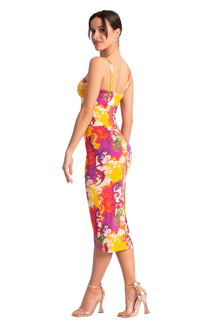 Colorful Paisley Print Bodycon Dress With Thin Straps
