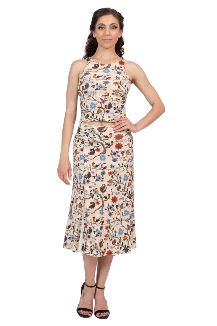 Cottage Garden Midi Tango Skirt With Right Slit