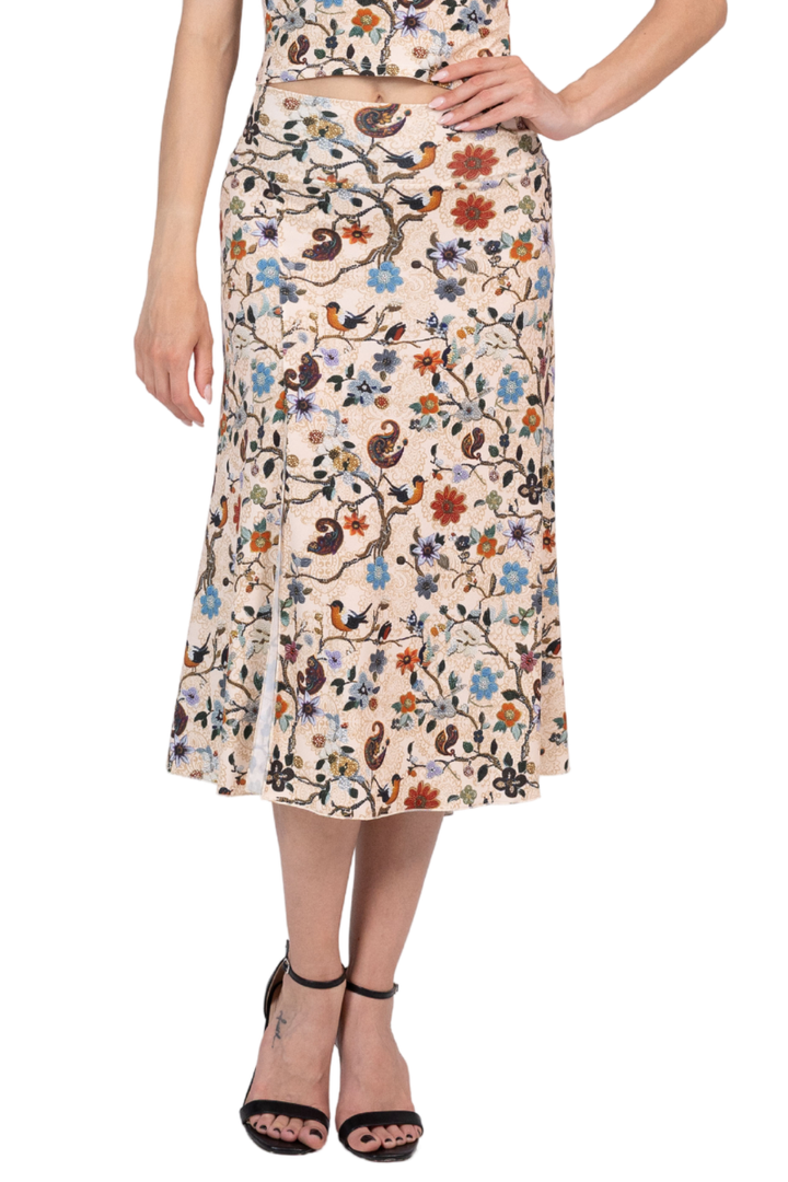 Cottage Garden Midi Tango Skirt With Right Slit