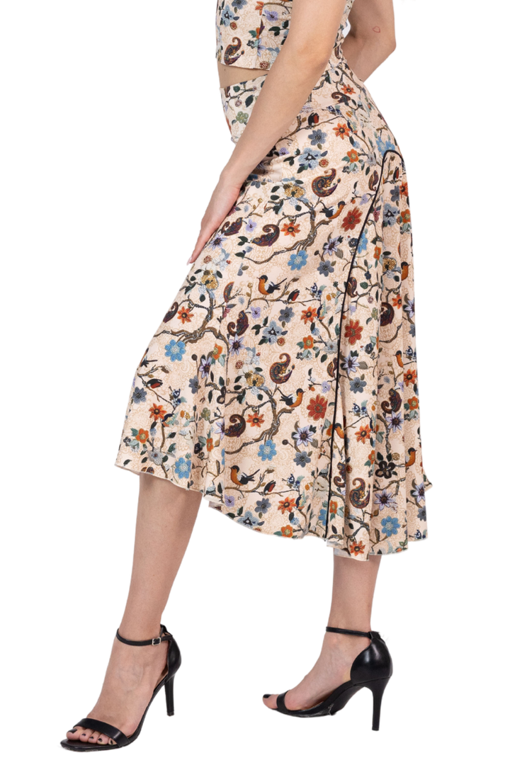 Cottage Garden Midi Tango Skirt With Right Slit