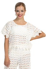 Load image into Gallery viewer, Cream and Off-White Zig-Zag Lace Boxy Crop Top