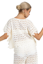 Load image into Gallery viewer, Cream and Off-White Zig-Zag Lace Boxy Crop Top
