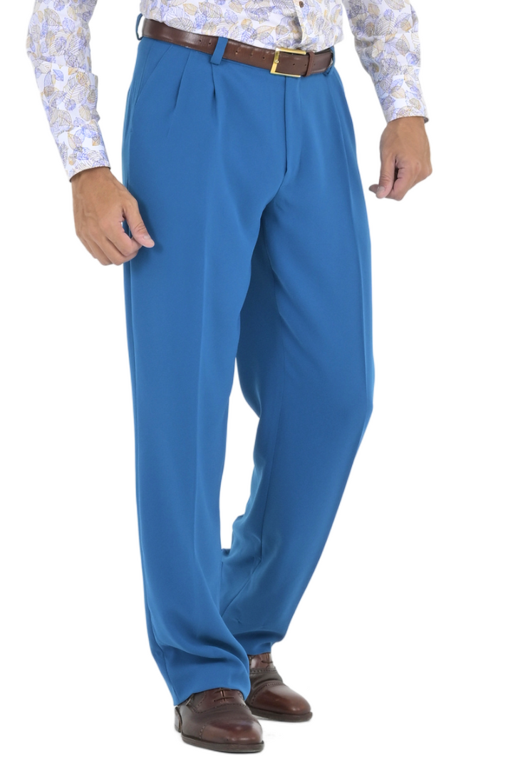 Crepe Petrol Blue Tango Pants With Two Pleats