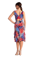 Load image into Gallery viewer, Crisscross Back Tropical Print Midi Dress With Side Ruffles