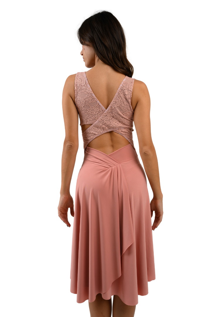 Crisscross Tango Dress with Lace & Back Draping