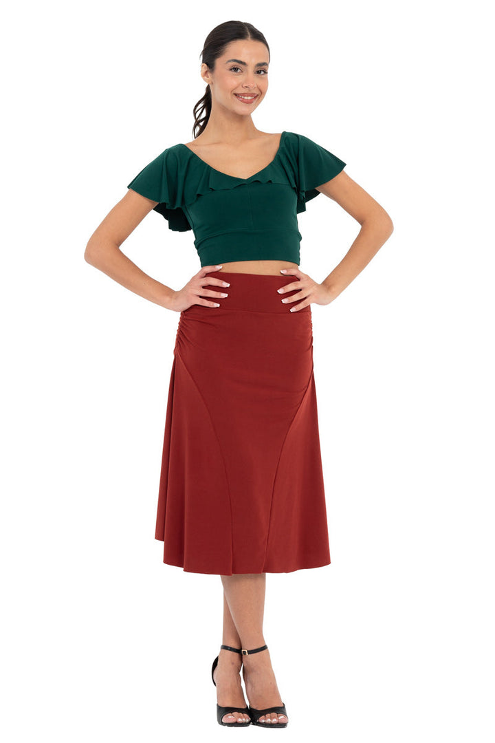 Crop Top With Ruffled Sleeves (XS) (Red)