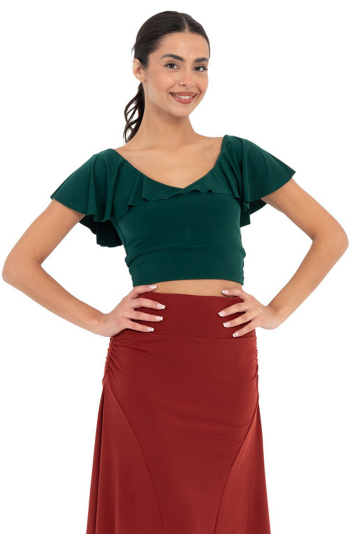 Crop Top With Ruffled Sleeves