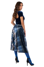 Load image into Gallery viewer, Woman wearing a blue plaid skirt on a white background
