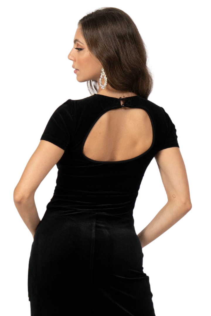 Cutout Back Velvet Crop Top