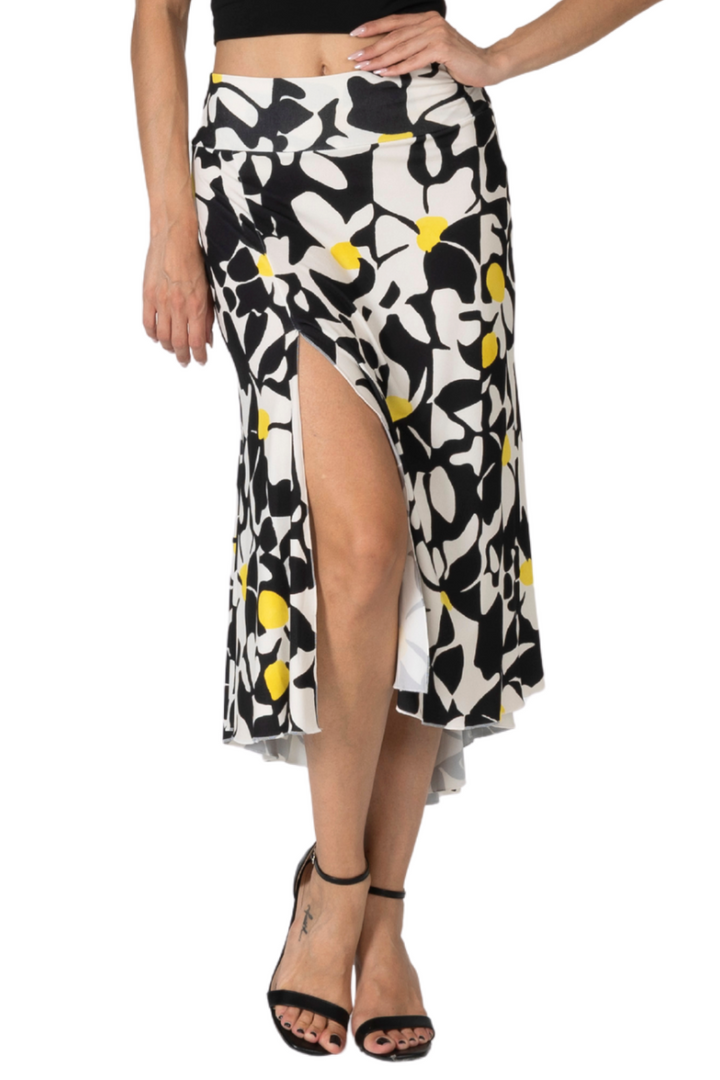 Daisy Print Midi Tango Skirt With Right Slit