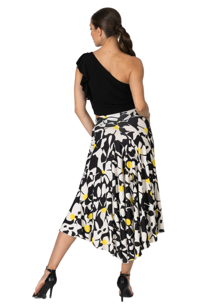 Daisy Print Midi Tango Skirt With Right Slit