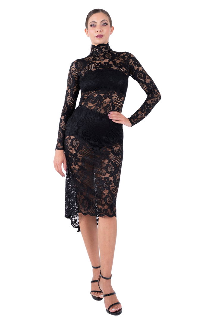 Dakota Black Lace Tango Dress With Slitted Tail