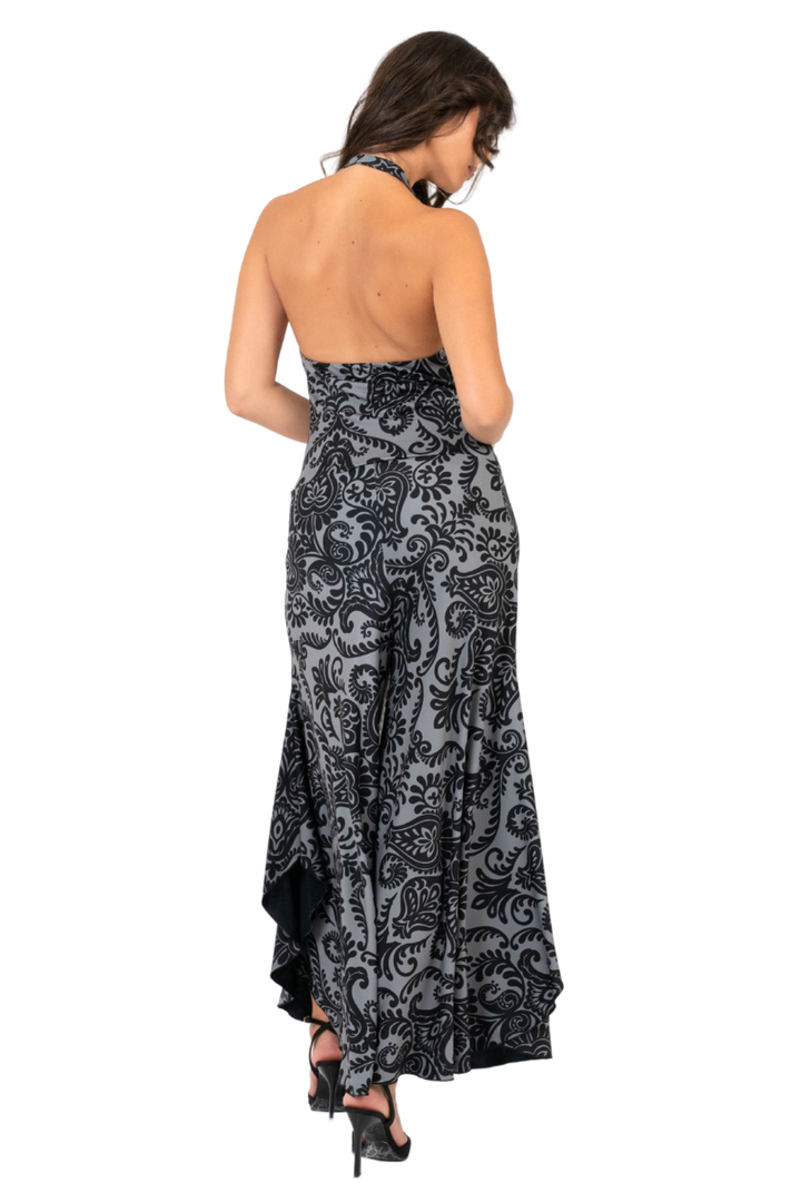 Damask Print Halterneck Flowy Jumpsuit