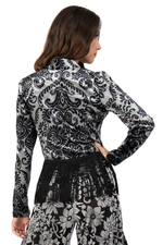 Load image into Gallery viewer, Damask Print Long Sleeve Fringed Hem Top