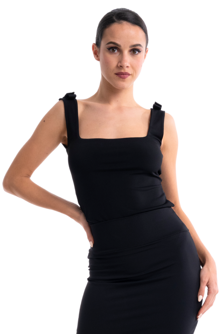 Black Dance Top With Thick Straps & Jewels