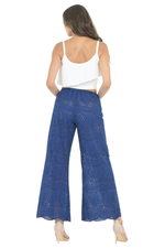 Load image into Gallery viewer, Dark Blue Eyelet Embroidery Wide Leg Pants
