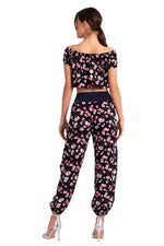 Load image into Gallery viewer, Dark Blue Floral Print Gathered Tango Pants
