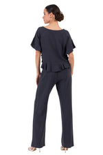 Load image into Gallery viewer, Dark Blue Linen top with Ruffles