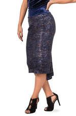 Load image into Gallery viewer, Dark Blue Paillette Fishtail Skirt With Velvet Waistband
