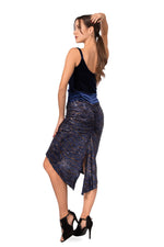 Load image into Gallery viewer, Dark Blue Paillette Fishtail Skirt With Velvet Waistband