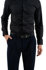 Load image into Gallery viewer, Dark Blue Pinstripe Tango Pants With Two Pleats
