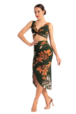 Load image into Gallery viewer, Dark Green Tropical Twist Knot V-neck Crop Top