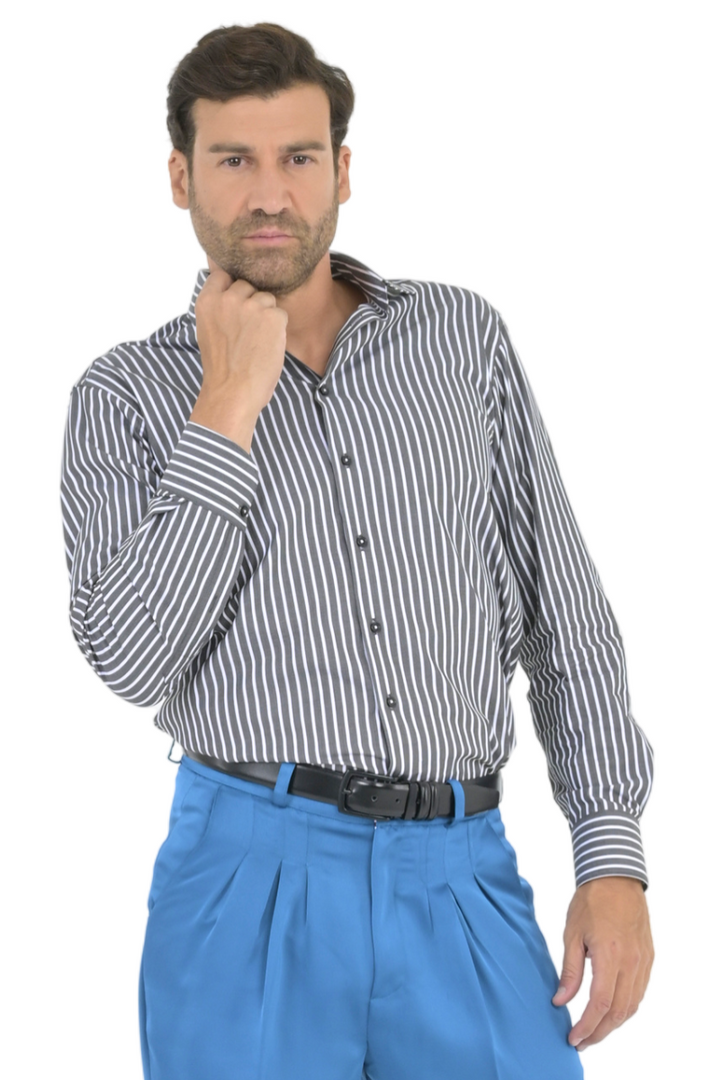 Dark Grey Striped Men's Cotton Shirt