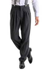 Load image into Gallery viewer, Dark Grey Pinstriped Men&#39;s Tango Pants With Three Pleats
