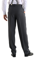 Load image into Gallery viewer, Dark Grey Pinstriped Men&#39;s Tango Pants With Three Pleats
