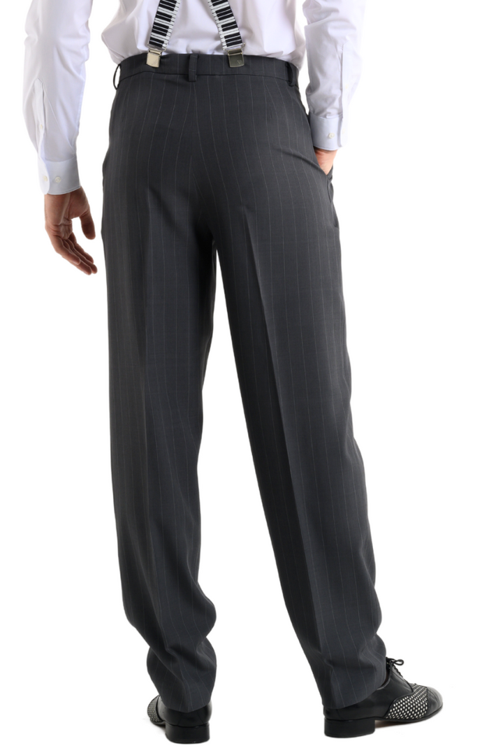 Dark Grey Pinstriped Men's Tango Pants With Three Pleats